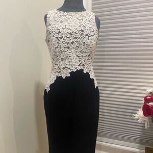 Ralph Lauren Black and Cream Floral Lace Midi Dress